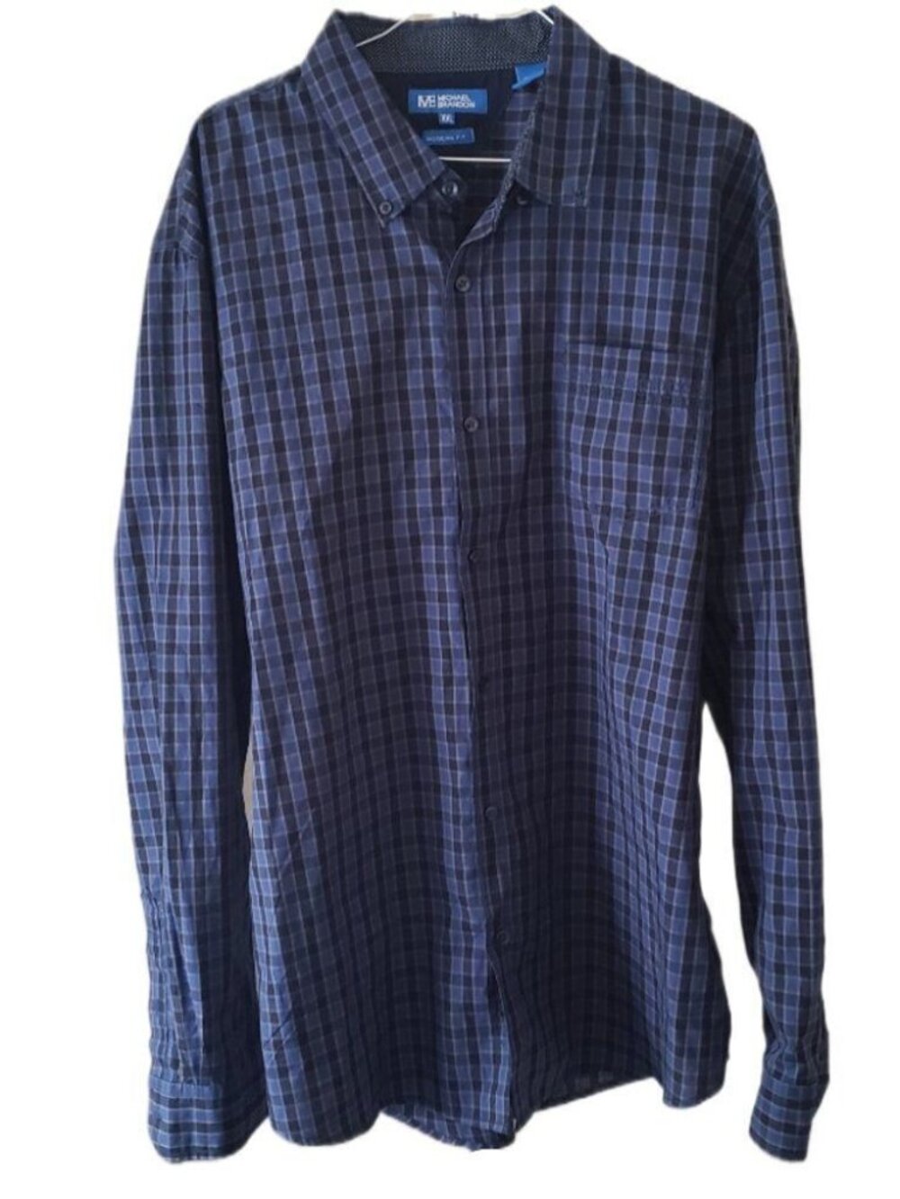 Michael Brandon Modern Fit Men's Navy Blue Plaid Long Sleeve Button Down Shirt